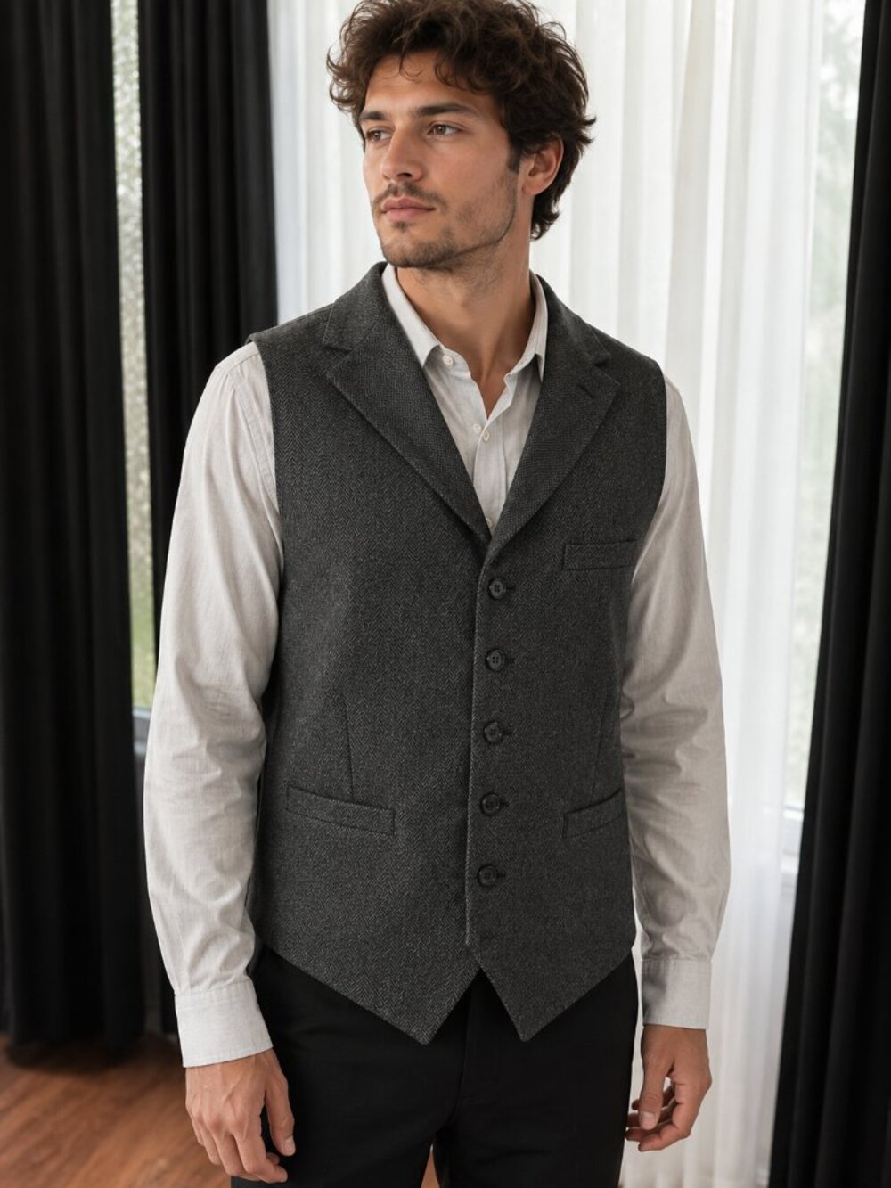 NWT Gioberti Men’s M Charcoal Herringbone Tweed Suit Vest VS-952